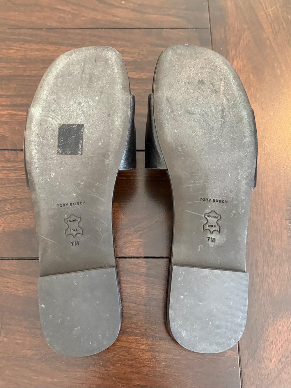 Tory Burch Ines Leather Slide Sandals Black Double T Logo Size 7 - Picture 4 of 7